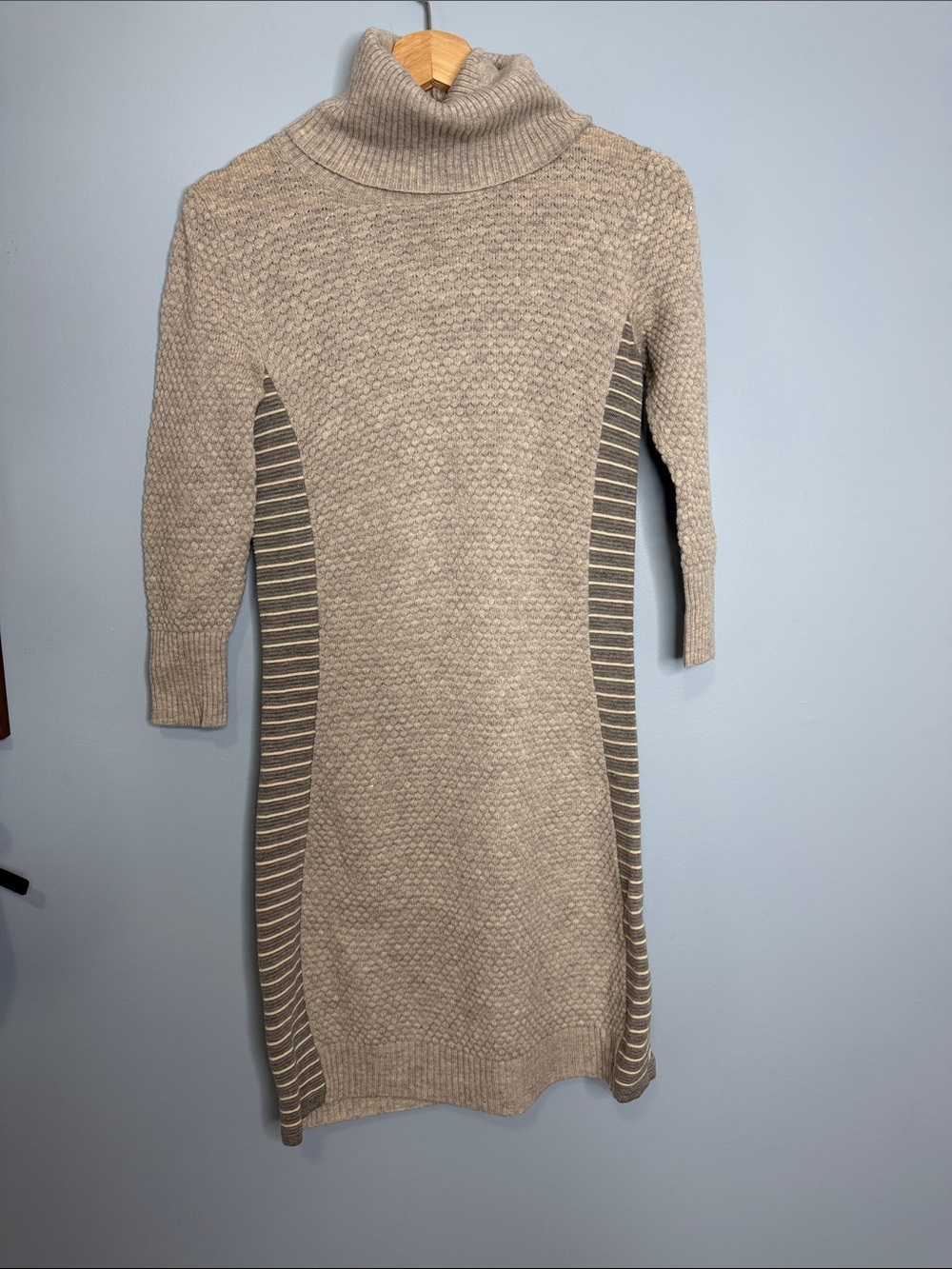 Athleta Gray Knit Turtleneck Long Sleeve Dress with Striped Panels